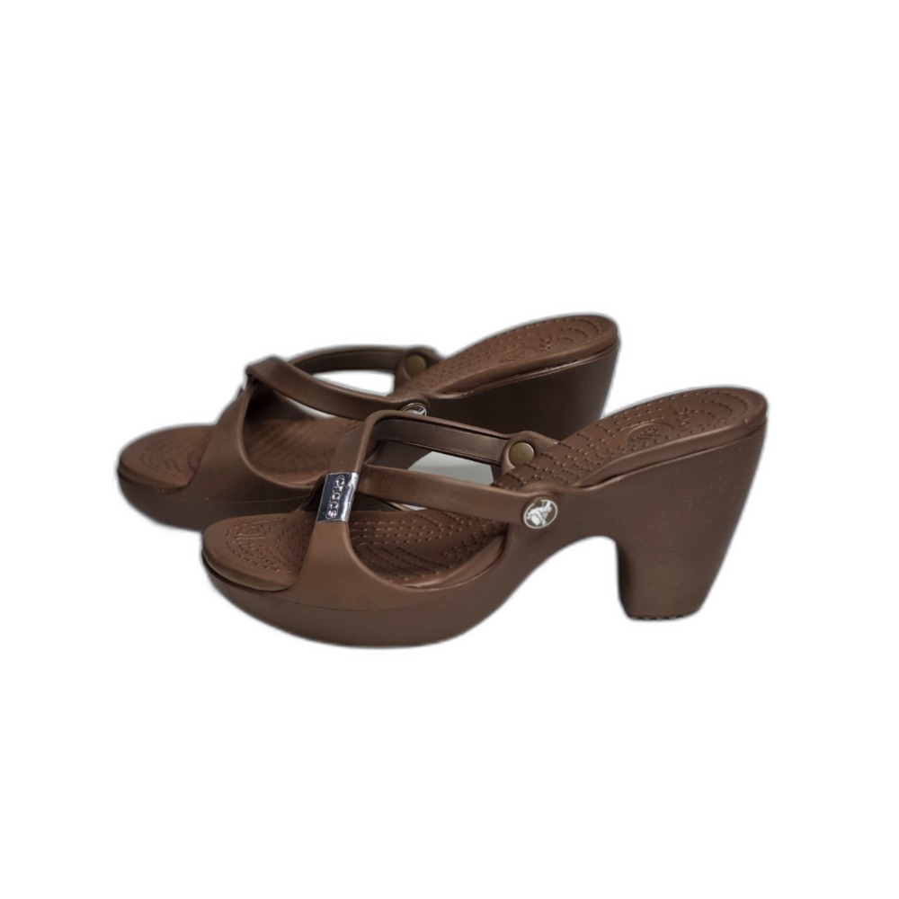 Crocs Cyprus IV Brown Strappy Platform Heels Sandals Womens 8 Croslite Comfort